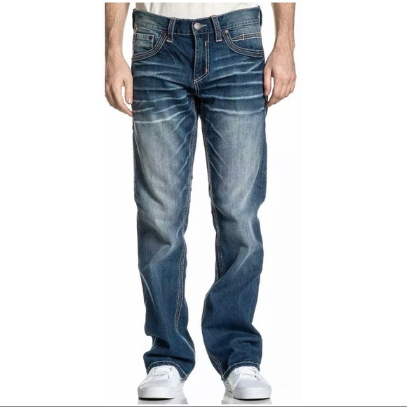 Affliction Men's Denim Jeans BLAKE FLEUR RINGO Biker Blue Embroidered - Picture 7 of 10